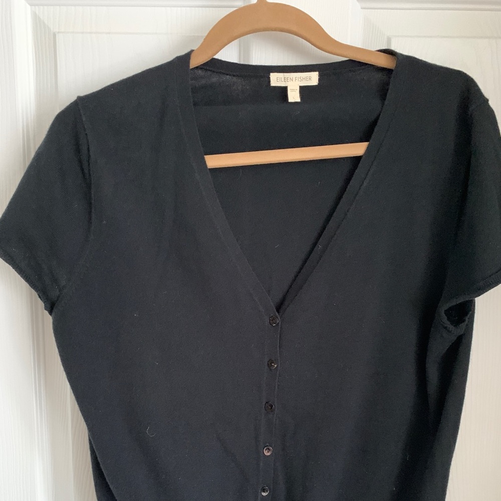 EILEEN FISHER SHORT SLEEVE CASHMERE BLEND CARDIGAN